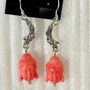 Coral Buddha Sterling Silver Earrings